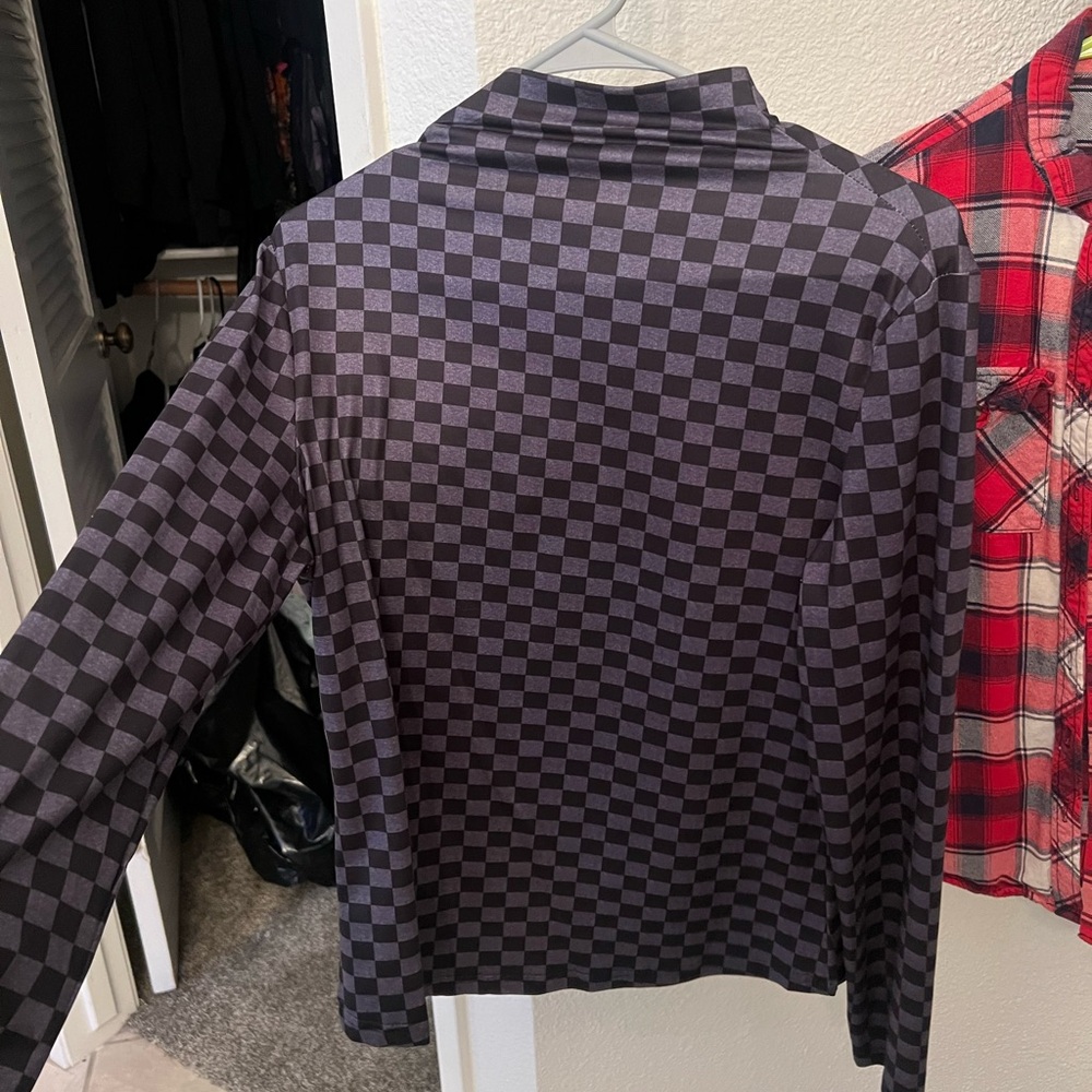 Checkered Long-Sleeve Jacket - Black & Dark Gray